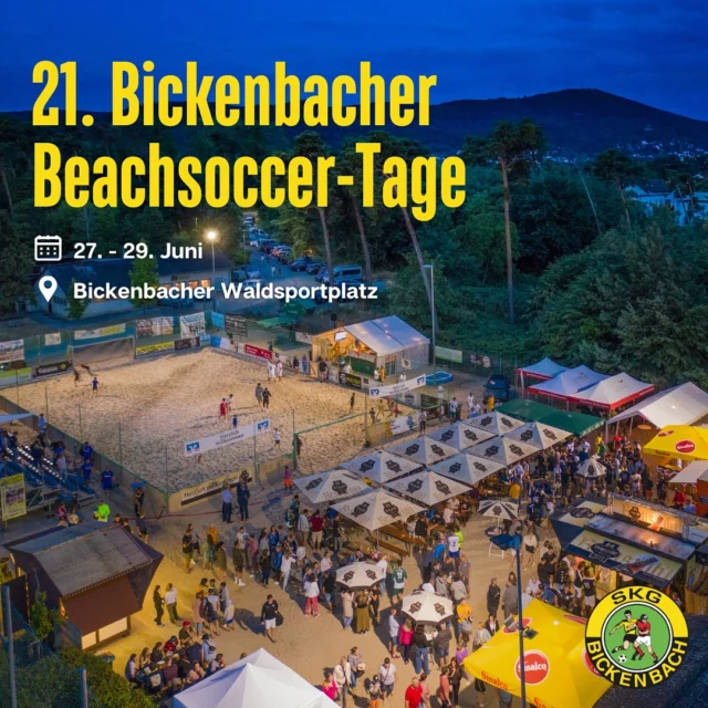🗓️ Holt Eure Kalender raus!

🌴⚽️ Es ist wieder soweit! ⚽️🌴 
Die 21. Bickenbacher Beachsoccer Tage stehen vor der Tür! 🏖️🔥

🗓️ Datum: 27. - 29. Juni 2025 📍 Ort: Beach-Arena auf dem Waldsportplatz 
Fußball, Sand und Beach-Feeling an der Bickenbacher Copacabana! ☀️🌴 
Wir freuen uns schon auf den größten Sandkasten Südhessens! 💛🖤

#beachsoccer2025 #copacabanasuedhessens #nurdieskg #bickenbacherbeachsoccertage